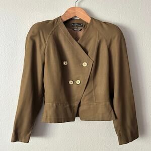 Harve‎ Benard Golden Green Short Double Breasted Military Jacket Women's Size 6